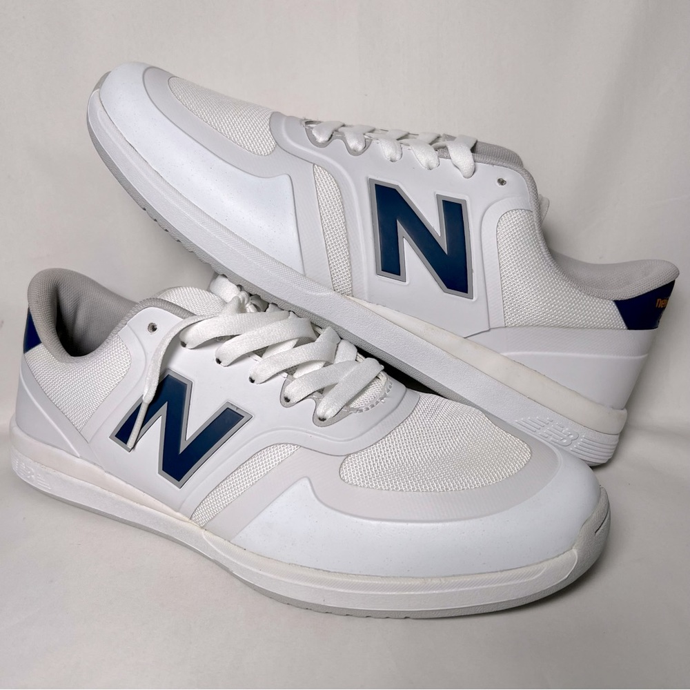 New Balance White with Navy Accents Athletic Shoes